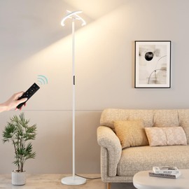 PreeOtti LED Floor Lamp - 70" Tall Modern Standing Lamp with 2 Rotatable Lights, Remote & Touch Control, 24W Bright Stepless Dimmable, Ideal for Living Room Bedroom Office(White)