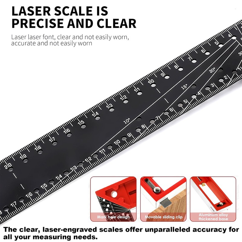GREBSTK 30cm Multi Angle Measuring Ruler, Combination Framing Square Carpenter