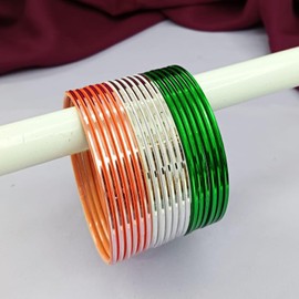 Efulgenz Rakhi Gifts for Sister Metal Bangles for Women Indian Tricolor Orange Color White Green Multi- Bangle Set Dotted Textured Alloy Bangle Bracelet Set Fashion Costume Jewelry Accessories for