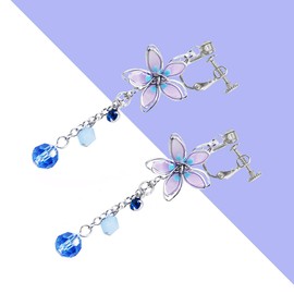 ONNFMH 18k Plated Clip-on Dangling Earrings, Floral, Japanese Style, Women's, Resin, Created Diamond