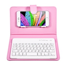 Keyboard Case, PU Leather Magnetic Flip Stand Travel Carrying Case Cover with Removable Wireless Bluetooth Keyboard for iOS/for Android 4.5''-6.8'' Smartphones