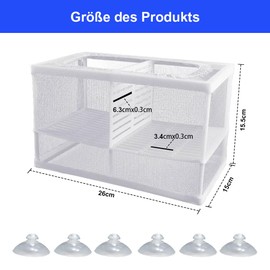 Breeding Tank Aquarium with Insulation Net and Suction Cups, Breeding Tanks, Separation Net for Aquariums, Baby Pool, Quarantine Pool, Breeding Pool, 260 x 155 x 150 mm