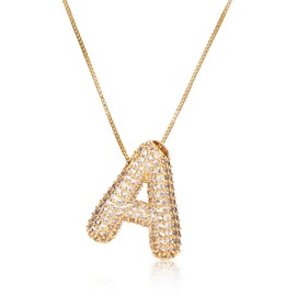 Bubble Letter Necklace for Women, Golden Diamond Letter Initial Necklace Zircon Alphabet Necklace Crystal Bubble Necklace Pendant Name Jewelry for Girls, Teens (A)