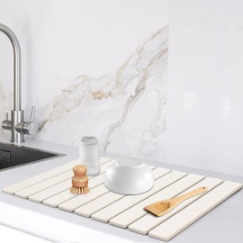 Large Stone Dish Drying Mats for Kitchen Counter, 24"(L)×16"(W), Fast Drying Collapsible Dish Drying Mat, Eco-Friendly Absorbent Diatomaceous Earth Mats for Dishes Bottles, Match Any Countertop