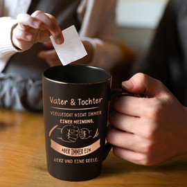 Joymaking Kaffeetasse Vatertagsgeschenk für Vater von Sohn Geburtstagsgeschenk für Papa Tasse mit Spruch - Vater Sohn vielleicht nicht immer einer Meinung aber immer ein Herz und eine Seele, 400ml