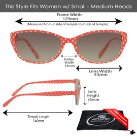 proSPORT Women Reading Glasses Polka Dot Red +3.50 Cute Chic Stylish Outdoor Gradient Reader Retro Vintage Sunglasses
