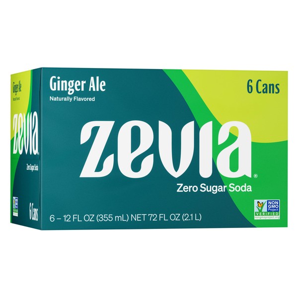 Zevia Zero Calorie Soda, Ginger Ale, 12 Ounce Cans (Pack