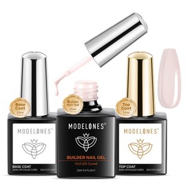 modelones Aufbaugel für Gelnägel Nude Rosa und Base Coat Top Coat Set, 8 in One Builder Gel, Nagelverstärker UV Gel für Strengthener Extension Gel Nagelverlängerung, Nail Repair Base Coat 3 x 15 ML