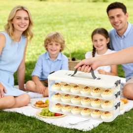HFYZZ 3-Layer Deviled Egg Container with Lid and Handle, Clear Plastic Deviled Egg Carrier for Fridge, Portable Stackable Eggs Holder Platter for Easter Party Picnics Camping Travel