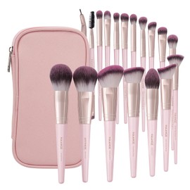 Brochas de Maquillaje con Estuche 18 Piezas Set de Brochas para Maquillaje Profesional Juego de Brochas Kabuki Sintético Premium Sombra de Ojos en Polvo para Base de Maquillaje (Rosa)