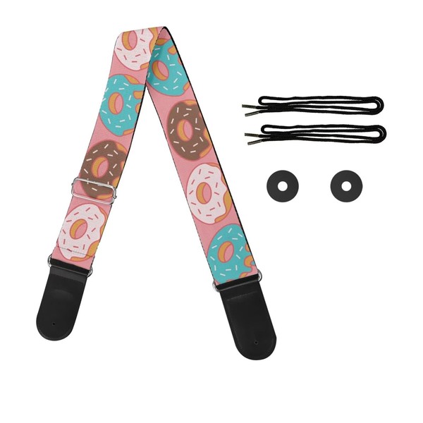 Suobstales Pink Donut Print Guitar Strap for Acoustic Guitar,Ukulele,Electric Bass