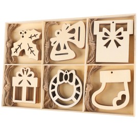 N&T NIETING 30PCS Christmas Wooden Ornaments, 3 Inch Unfinished Wooden Cutouts Boho Ornaments for Hanging Christmas Tree DIY Kids Crafts Gift Winter Party Indoor Home Winter Xmas Decorations