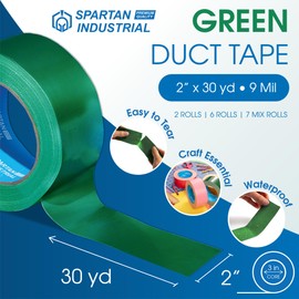 SPARTAN INDUSTRIAL - 2" X 30 yd Waterproof Green Duct Tape - 2 Colored Tape Rolls for Crafts, Repairs, and More - No Residue, 9 Mil