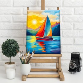 Natuyalo Colorful Sailboat Framed Paint by Numbers Kit for Adults Beginners, Sunset Landscape DIY Acrylic Painting by Numbers with Frame on Canvas Home Wall Decor 12x16 Inch