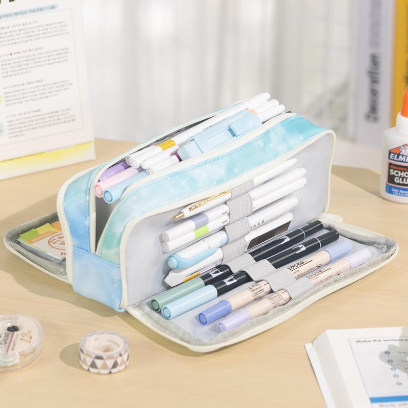 CICIMELON Large Capacity Pencil Case 3 Compartment Pouch Pen Bag