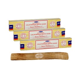 Satya White sage Incense Sticks, Satya sai Baba Insenses 15gmx3 (45 gm) Pack with Raajsee Incense Holder Bundle, Satya Nag Champa Natural Incense