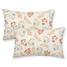 Fall Pillow Covers 12x20 Set of 2 Pumpkin and Maple Leaf Fall Decor Pillowcase Linen Autumn Thanksgiving Decorative Outdoor Throw Pillow Covers Warm Tones Farmhouse Cushion Case for Couch Home
