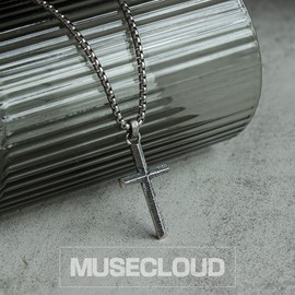 MUSECLOUD 925 Sterling Silver Cross Necklace Men - Oxidized Carved Cross Pendant with Stainless Steel Box Chain Vintage Unique Crucifix Necklaces Silver Jewelry for Women 18 Inches