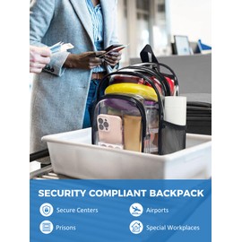 Fmeida Clear Small Backpack, See Through Bag, Transparent Daypack for School, Travel & Work - Black