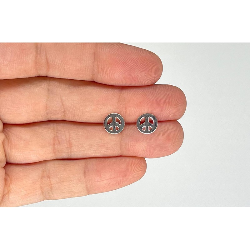 Peace Sign Stud Earrings 925 Sterling Silver
