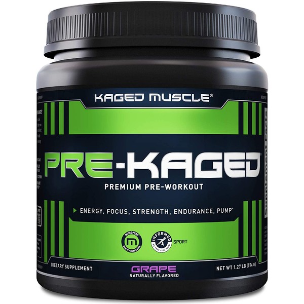 Pre Workout Powder; KAGED MUSCLE Preworkout for Men & Pre Workout Women, Delivers Intense Workout Energy, Focus & Pumps; One of The Highest Rated Pre-Workout Supplements, Grape, Natural Flavors