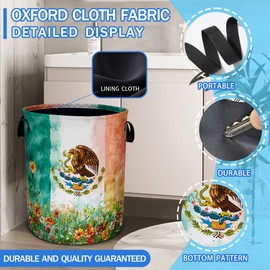 Mexico Flag Laundry Basket Mexican Flag Patriotic Oxford Cloth Laundry Hamper With Handle Foldable Portable Clothes Storage Basket 18.9 X 16.5 Inch Storage Bag For Laundry Room/Bathroom/Bedroom