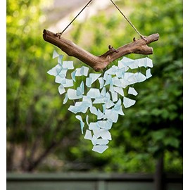 Handmade Raindrop Butterfly Recycled Glass Hanging Mobile Wind Chime Suncatcher Beach Decor (Large)