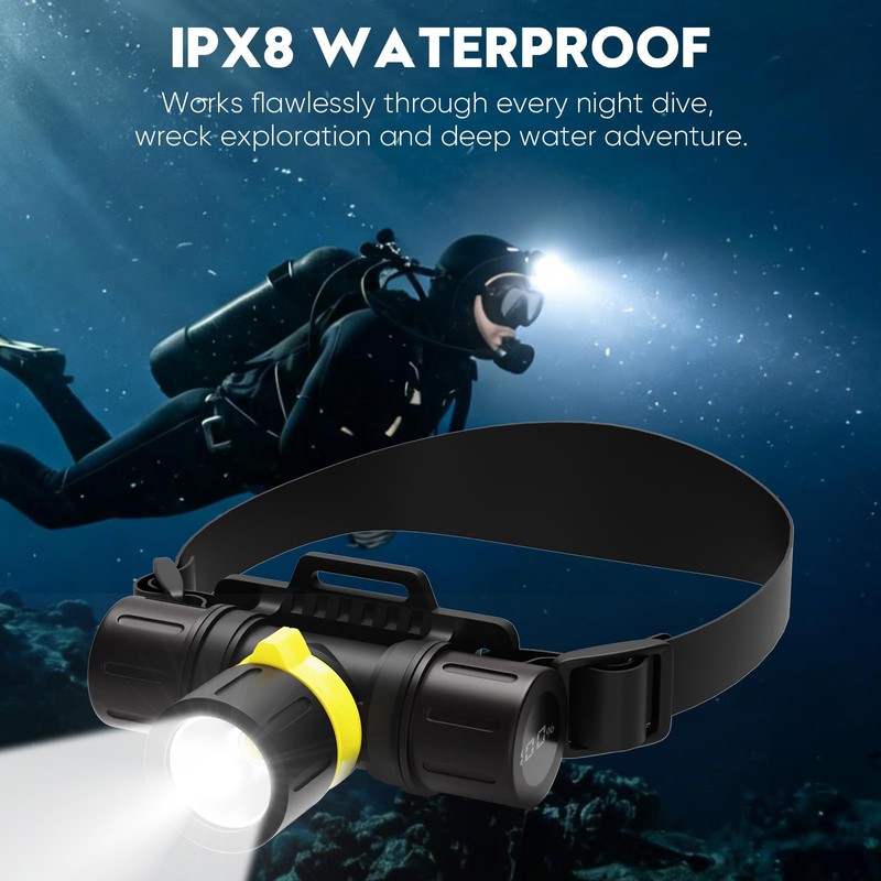 NAKCNM 3000LM IPX8 Waterproof Diving Flashlight Magnetic Rotary Switch
