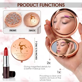 Fumete 4 Pcs Inspirational Gymnastics Gifts for Girls Women Pocket Mirror Handheld Magnifying Compact Makeup Mirror Gymnastics Accessories for Girls Gymnast Coach Appreciation Gifts(Rose Gold)