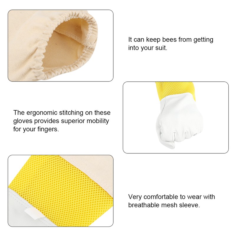 Pair of Beekeeping Protective Gloves with Long Mesh Sleeve Unisex