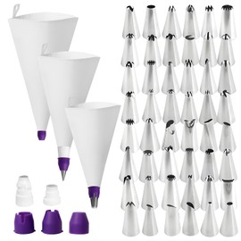 AYSYR Piping Bag with Nozzles, 30/35/40 cm Piping Bag Reusable, 3 Pieces Icing Bags for Pastries, Baking Accessories with 48 Piping Nozzles Set for Decorating Pastry Cakes Home Baking