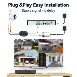 VORGUT Wired Security Camera System Outdoor, 4pcs Pan/Tilt CCTV Cameras and 4CH 5MP Lite AHD TVI DVR (500GB HDD), 360° View Surveillance DVR Kit, Motion Detection, 24/7 Recording, Remote Access