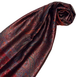 Lorenzo Cana Silk Scarf for Men Scarf 100% Silk Woven Men's Scarf Elegant Paisley Pattern Tone on Tone, Orange-Aqua