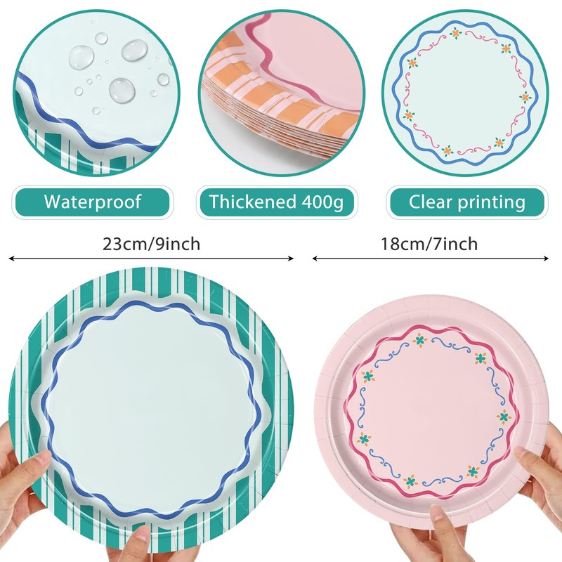 48pcs Italian Summer Party Plates Striped Paper Plates 9" +