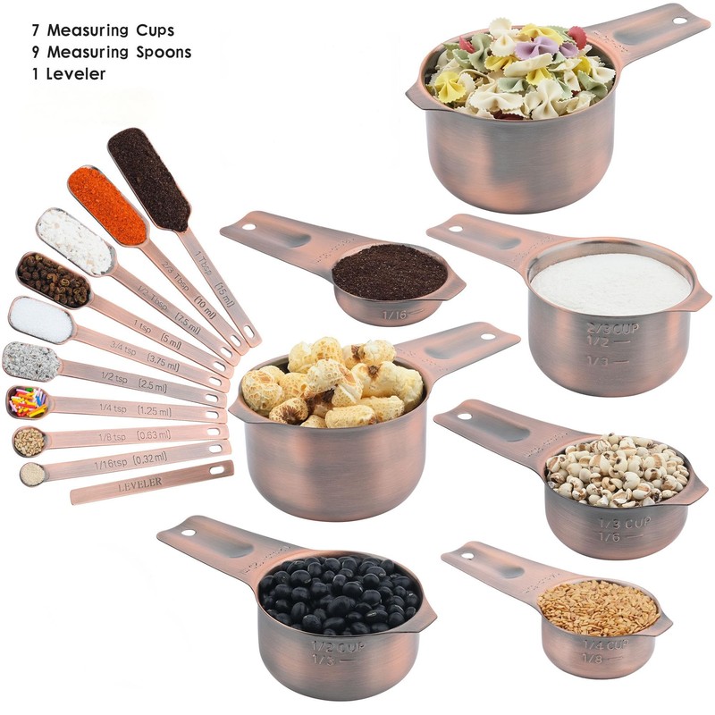 Nstezrne Copper Measuring Cups and Spoons Set 17, Stainless Steel
