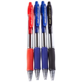 PILOT Spain Super Grip Retractable Ballpoint Pen with Oil Based Ink, Pack of 4, Multi-Colour
