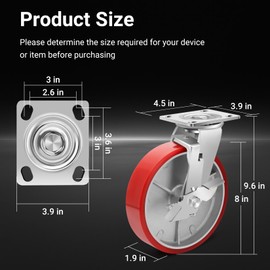 Nefish 8 Inch Heavy Duty Industrial Grade Casters Wheels, Aluminum Core PU Castor Set of 4, Durable Plate Swivel Casters with Brake 6000 LBS, Anti-Corrosion Wheels for Industrial, Equipment