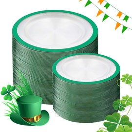 U-QE 200PCS Clear Green Plastic Plates - St Patrick Day Plates Disposable Heavy Duty -Green Plastic Plates Set Include 100 10inch Dinner Plates and 100 7inch Dessert Plates for St. Patrick’s Day