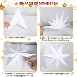 Pextian Paper Star Christmas 5 White Paper Stars for Hanging Paper Stars Folding Stars Christmas Decoration for Scandinavian Advent Window Christmas Tree 25 cm x 3 + 40 cm x 2 White Decoration