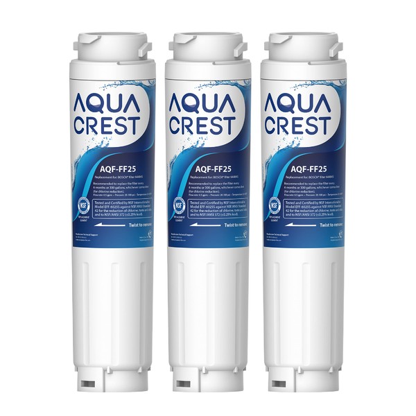 AQUA CREST 644845 Refrigerator Water Filter Replacement for Bosch Ultra Clarity 9000077104, 9000194412, 644845, B26FT70SNS, B22CS80SNS, B22CS50SNS, Haier 0060820860, Miele KWF1000, 3 Filters