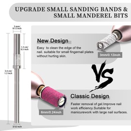 Small Sanding Bands for Nail Drill, 200pcs Mini Bands 180 Fine Grit Nail File Sanding Bands with Upgrade 2pcs 3/32'' Mandrels Bits, for Acrylic Nail Gel Removal, Plastic Polishing Manicure, White