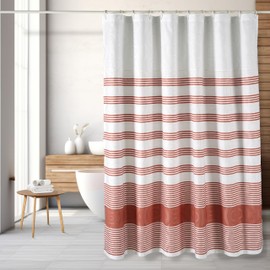 Threadmill - Cortina de ducha 100% algodón | Cortinas de ducha de 72 x 72 pulgadas con patrón Jaquard, lavable a máquina, calidad de hotel, resistente al agua para baño, rayas granate