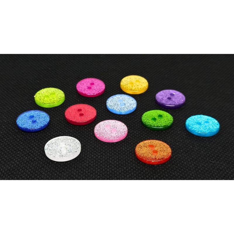 13mm Assorted Glitter Buttons - Mixed Colours (50 Buttons)