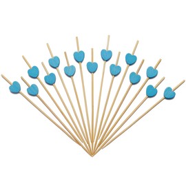 Minisland Blue Heart Skewers for Appetizers Fruit Kabobs Long Bamboo Cocktail Toothpicks Baby Shower Wedding Valentines Party Food Drinks Decoration Sticks Disposable 4.7 Inch 100 Counts -MSL133
