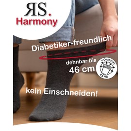 RS. Harmony Women's Vein Health Socks Extra Wide Stretchy Waistband, Black/Anthracite - 4 Pairs