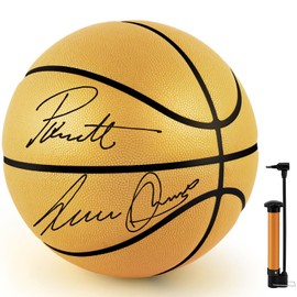 Hiboom 1 Pcs Gold Autograph Signed Basketball with Air Pump Size 5 Golden Memorabilia Basketball for Award Trophy Banquet Senior Night Milestones Coach Graduation Gift Indoor Outdoor