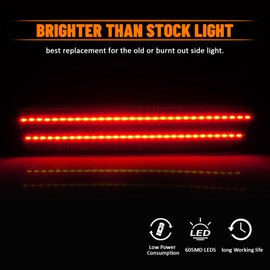 Bestview LED Rear Side Marker Lights for Ford Mustang 2005-2009, Dual Rows Red Rear Fender Bumper Side Marker Lamps Kit Assembly Smoked Lens,Pack of 2