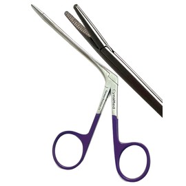 ArTLaB-Premium German Ear Wax Removing Removal Forceps 3.5" Shank, with Metallic Color Handle, Serrated Jaws Alligator Forceps (Purple Ring)