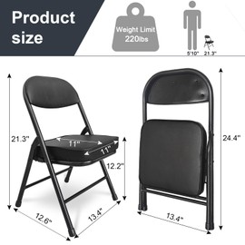 fusehome Mini Padded Folding Chairs, Garage Stool, Portable Camping Chair with Cushion, Lightweight Lawn Chair, for Outdoor Sports Events, Patio, Fishing, Hiking, Hunting, Picnic, Beach (Black 2 Pack)