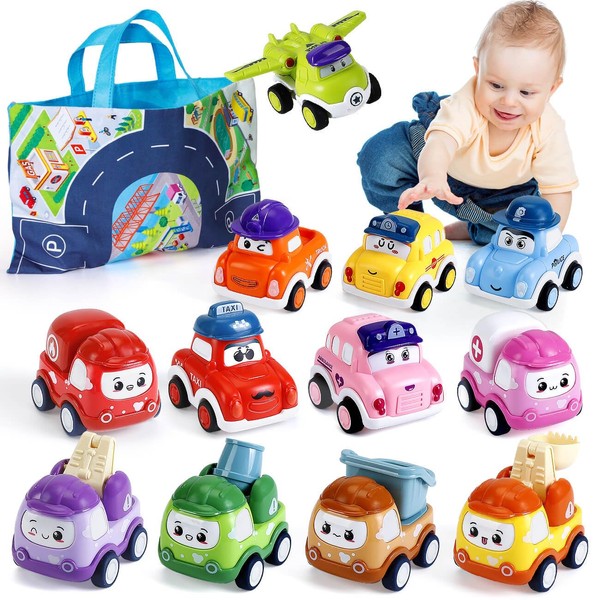 SYHLN Toys for 1 Year Old Boys Gifts，12 Pcs Baby Boy Car Toys 12-18 Months Pull Back Cars， Easter Gift for Childrens Toddler Toys 1-2 Years，1st Birthday Gift for Girls